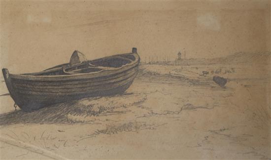 Attributed to James Stark A beached rowing boat 14 x 24cm